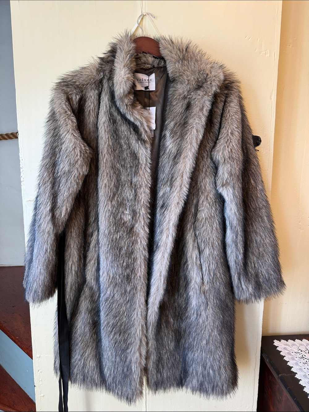 Velvet by Graham & Spencer Gray Faux Fur Peacoat